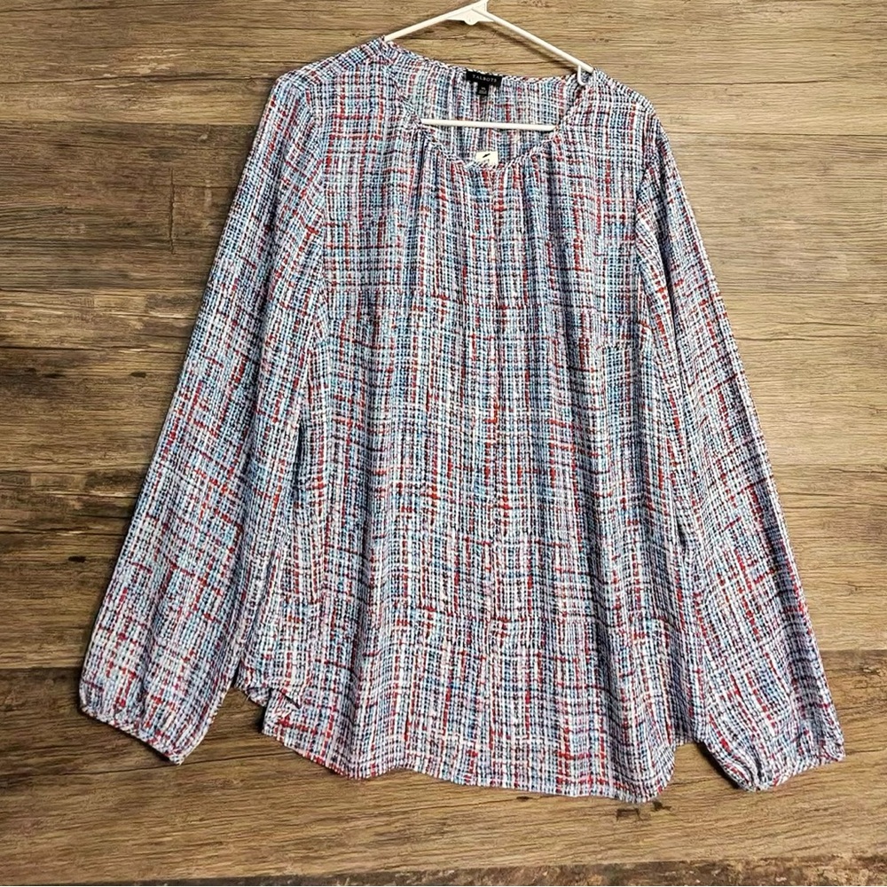 Talbots Multi-Color Plaid Print Long-Sleeve Blouse